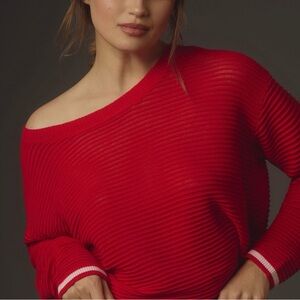 Daily Practice from Anthropologie Red Racing Strips Long Sleeve Knit Sweater